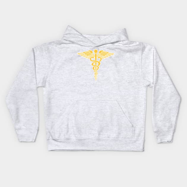 Symbol of Medicine, Gold Caduceus Kids Hoodie by tandre